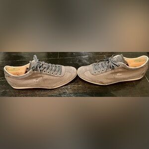 Soft blue suede and leather Lacoste tennis shoe. Size 8